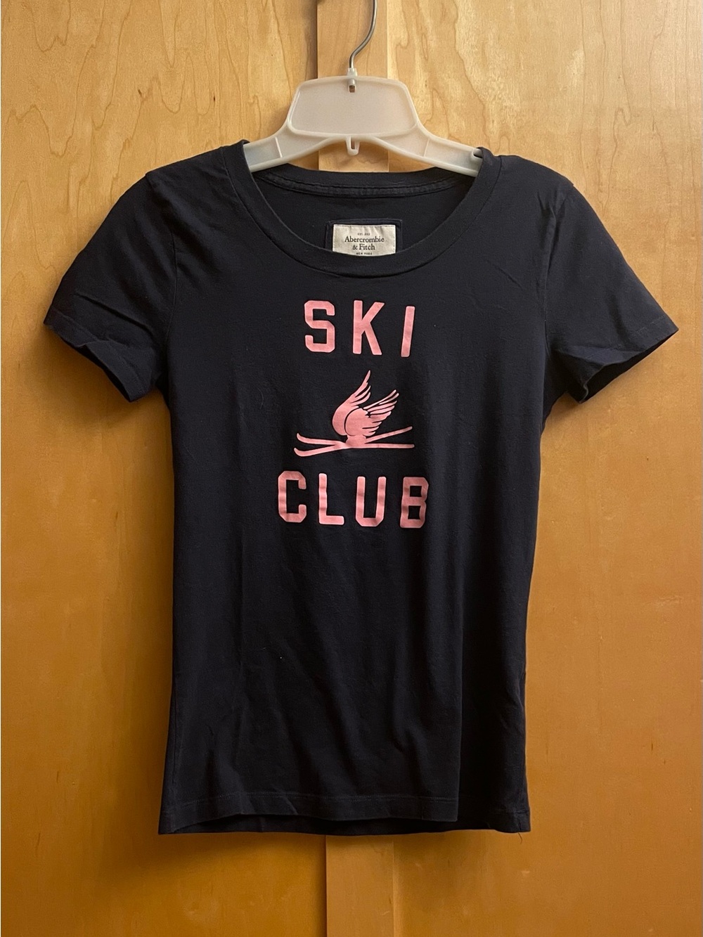 Abercrombie & Fitch Black Tee with Pink Ski Club Graphic